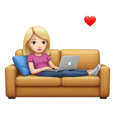 A girl is working with a laptop while lying on the sofa sticker