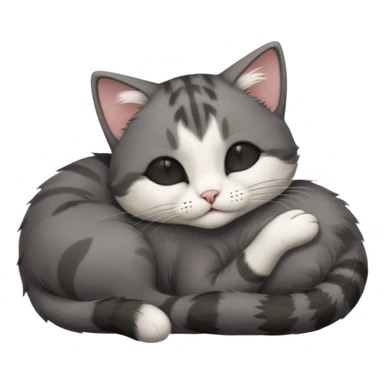 dark grey and white small cat with its eyes closed lying down leaning on its elbow with its paw curled under its head holding it up sticker