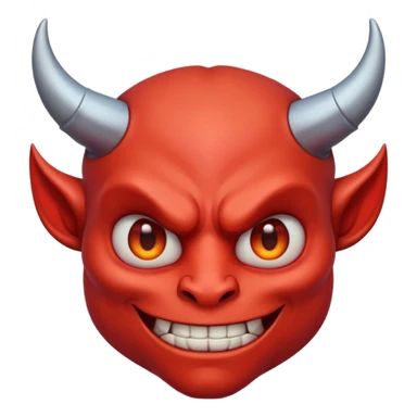 Demon cartoon emoji character, head and shoulders portrait (chest-up crop), centered face, confident and edgy expression, sharp eyes, subtle smirk, small curved horns, clean stylized face, not cute, not scary, modern emoji-style illustration, bold colors, smooth shading, high readability sticker