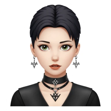 Leather choker with sigil around woman’s neck, pulse visible, dominance tone sticker