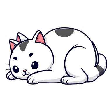 Black and white cat laying on side with front feet curled up  sticker