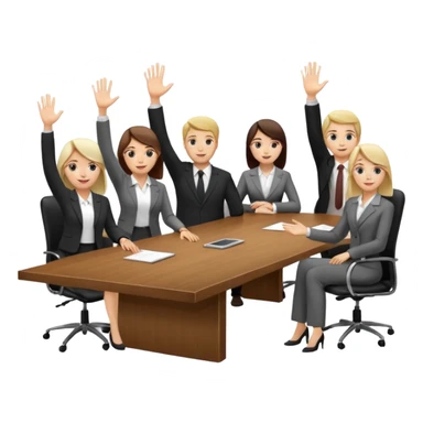 saying goodbye a group of coworkers hand up in meeting room in long rectangular table sticker