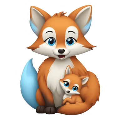 Cute Mom Fox whit baby blue fox sticker