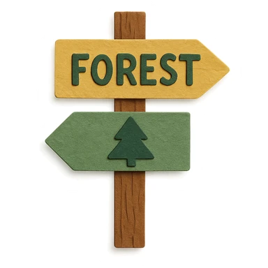 tiny wooden signpost with forest directions, paper craft style illustration sticker