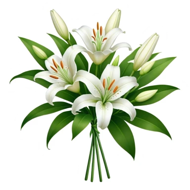 bouquet White Lily, luxuriant, stem, leaf, bud sticker