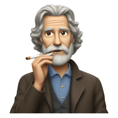 Brown haired older man with longer hair and beard smoking cigarette sticker