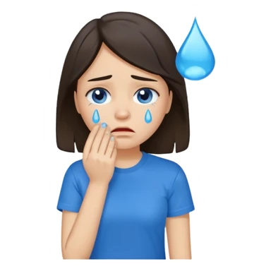 sad brunette girl crying with blue tears wearing a blue tshirt sticker