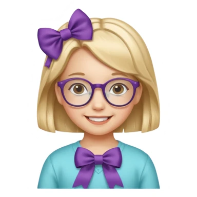 little girl with ribbon hairclip, wearing glasses sticker