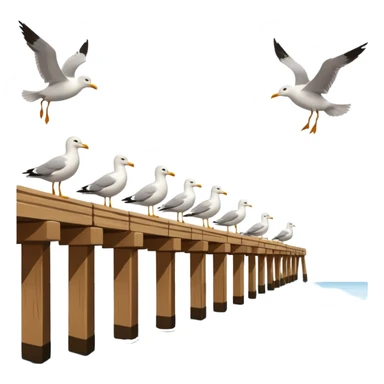 wharf with seagulls sideways profile view sticker