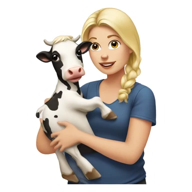 Blonde female with baby cow sticker