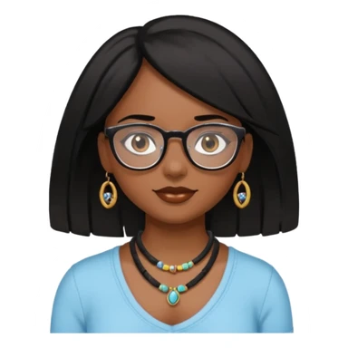 Black girl, with medium length black hair, one hazel eye and one dark brown eye,with glasses,with a necklace,bracelets sticker