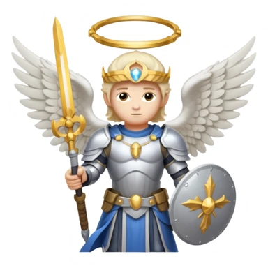 Michael the archangel is usually shown in emoji form as a brave, armored figure with a bright halo, wings, and a weapon.  sticker