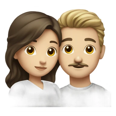 White brunette boy with mustache hugging white brunette girl sticker