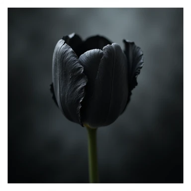 realistic goth tulip with black petals and dark misty background, photorealistic style sticker