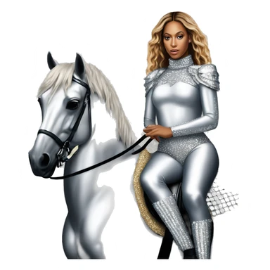 beyonce wearing silver crystal leotard sitting on silver sparkly horse renaissance album cover sticker