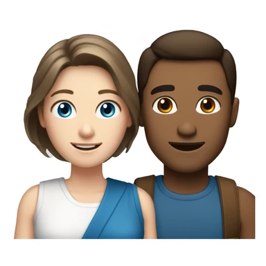 Smiling couple, one man with pale skin, brown hair and blue eyes, and one tan woman with dark hair and dark eyes sticker