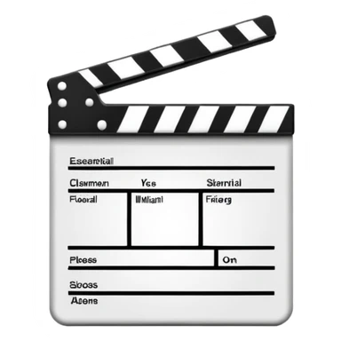 Extremely minimalist black and white movie clapperboard, iOS emoji style with clean simple lines, just the essential elements sticker