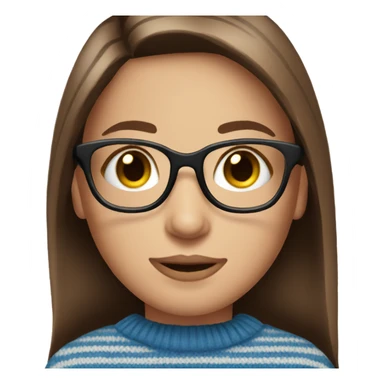 beautiful woman, long straight brown hair, blue eyes, striped knit sweater, with glasses sticker