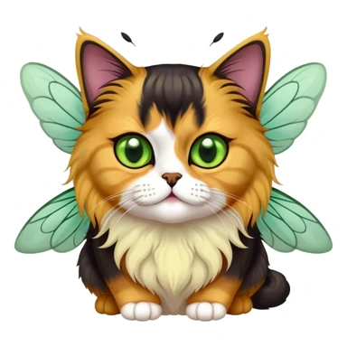Calico dark Persian Cat with Bee wings green eyes sticker