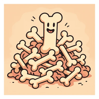 a pile of cartoon bones, fun and lighthearted, colorful and playful sticker