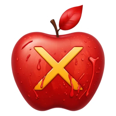 splattered apple with a bold red X symbol over it sticker
