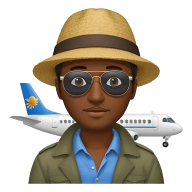 Visage homme créole réunionnais avec chapeau arrive avion sticker