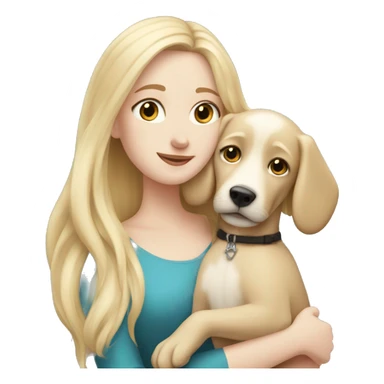 pretty woman with pale skin, very long blonde hair hugging a dog sticker