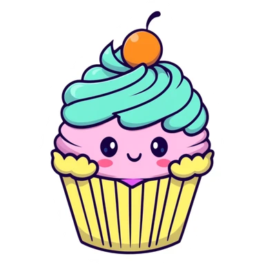 cute kawaii cupcake with pastel colors and big eyes sticker