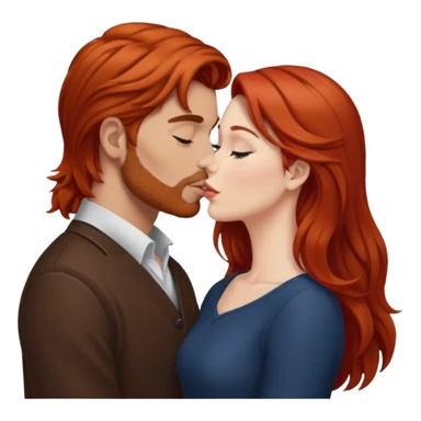 mujer pelirroja pelo largo besando a un hombre de pelo café sticker