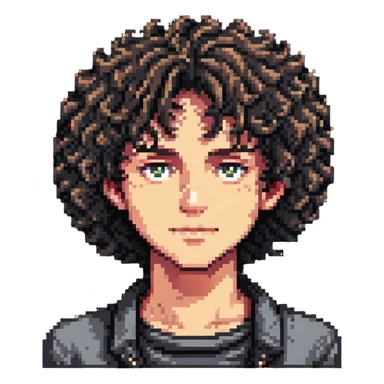 Teen boy character with curly hair, youthful face sticker