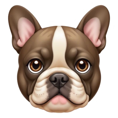 Cinematic Noble Brindle French Bulldog Portrait Emoji, Poised and regal, with a compact, muscular build and a sleek, well-groomed brindle coat accented by subtle fawn highlights, deep-set soulful dark eyes, Simplified yet sharp and sophisticated features, highly detailed, glowing with a soft, dignified glow, high shine, intelligent and determined, stylized with an air of authority, focused and attentive, soft glowing outline, capturing the essence of a watchful and confident companion, so majestic it feels as though it could strut out of the screen with effortless authority! sticker