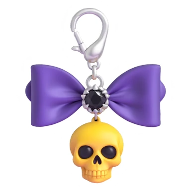 gothic bow, deep purple satin, silver skull charm, black gemstone center, luxurious and gothic sticker