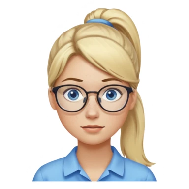 Just a head, blonde hair with lowlights in a ponytail, blue eyes, some freckles, a little older female ready to get some tasks done at work, no body and just one pony high on the back of the head sticker