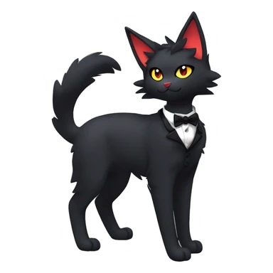 Shiny Dark Cool Edgy Black beautiful ethereal fantasy Kawaii Sona Litten-Fakemon-cat-animal with edgy bat-ears bow tie black emo-mane vtuber model Full Body sticker
