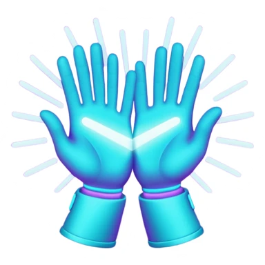 futuristic glowing clapping hands, purple and cyan glow, dark background sticker