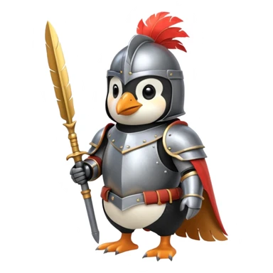 penguin dressed as a knight with a plume on helmet sticker