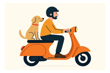 vector art of a man and his pet dog riding a vespa, for website design  sticker