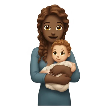 White women with brown wavy hair holding baby sticker