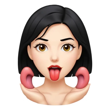 tongue out emoji with blackhair, women sticker