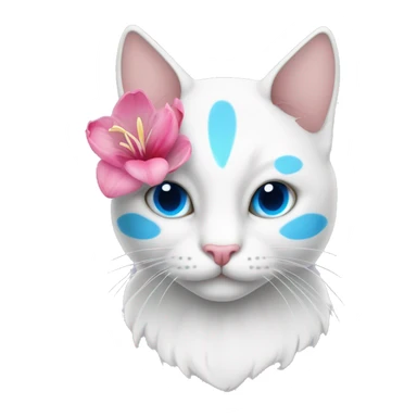 Gato blanco con ojos azules dando tulipanes rosas sticker
