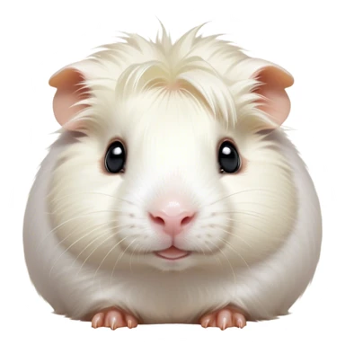 Cinematic Cute White Guinea Pig Portrait Emoji, Head tilted playfully and inquisitively, showcasing a silky, immaculate white fur with a natural glow, round, sparkling dark eyes filled with curiosity, Simplified yet irresistibly adorable features, highly detailed, glowing with a warm, friendly light, high shine, affectionate and lively, stylized with a touch of whimsy, bright and endearing, soft glowing outline, capturing the essence of a mischievous yet loving guinea pig, so playful it feels like it could nuzzle out of the screen and into your arms! sticker