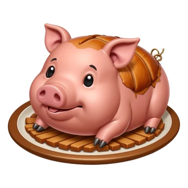 Create an emoji-style whole lechon. Crispy shiny roasted pig on a platter, festive and simple sticker