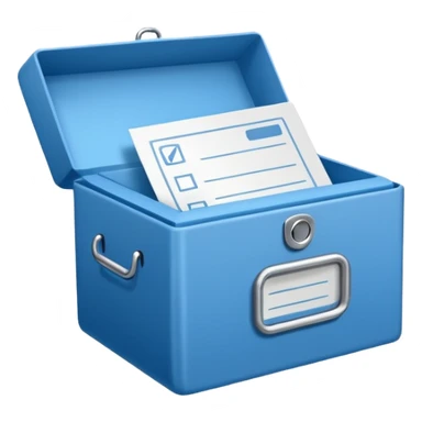 A paper blue box with a check in side sticker