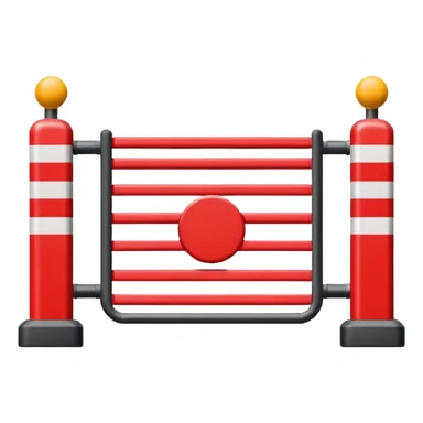 Flat emoji-style icon of a parking barrier gate (boom barrier).
Red and white striped horizontal arm, raised at a slight angle.
Simple geometric shapes, clean vector design.
No text, no background, transparent or plain background.
Bright colors, high contrast.
Centered object, minimal details. sticker