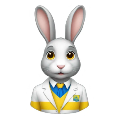 A rabbit student in a suit in the color of the Ukrainian flag sticker