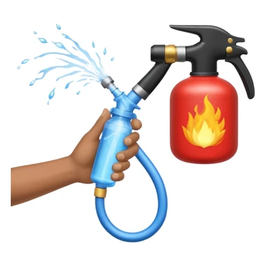 A hand holding a water hose and extinguishing the fire, no man sticker