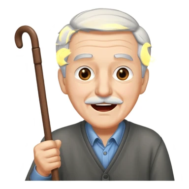 A grey-hair grandpa fan with cane in hand, cheer loudly with youthful spirit. sticker
