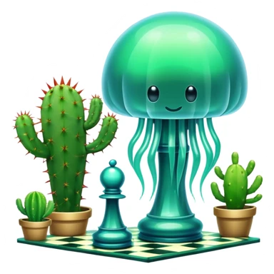 surreal cosmic jellyfish playing chess with a cactus sticker