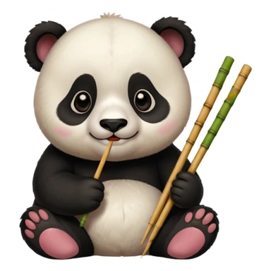 cute hungry panda with chopsticks eating sticker