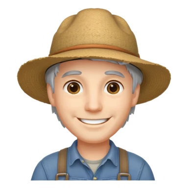 young guy with gray hair and a farmer hat sticker